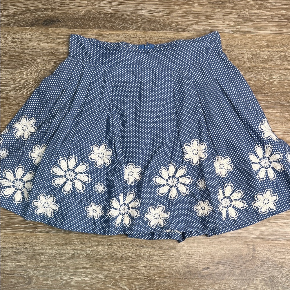 Blue Rain Polka Dot Floral Skirt Size S Blue White Mini Flowy Boho Summer